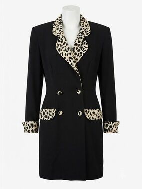Lori Ann Montreal Vintage 1980s Black Leopard Blazer Romper | Size 5/6